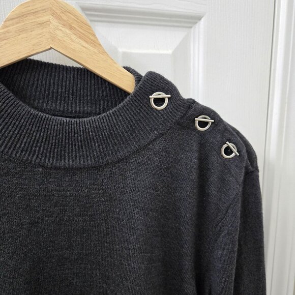 Joan Vass Sweater Womens Large Charcoal gray Toggle Shoulder Detail Soft Cozy - Picture 6 of 14